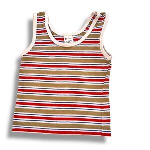 Vtg Sears Boys Kids Tank Top 2T White Tan Blue Red Trim Striped 70s Made In USA